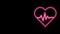 Glowing neon line Heart rate icon isolated on black background. Heartbeat sign. Heart pulse icon. Cardiogram icon. 4K