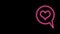 Glowing neon line Heart in speech bubble icon isolated on black background. Heart shape in message bubble. Love sign