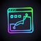 Glowing neon line Histogram graph photography icon isolated on black background. Vector