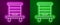 Glowing neon line Hive for bees icon isolated on purple and green background. Beehive symbol. Apiary and beekeeping