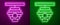 Glowing neon line Hive for bees icon isolated on purple and green background. Beehive symbol. Apiary and beekeeping