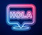 Glowing neon line Hola icon isolated on blue background. Vector