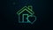 Glowing neon line House with heart shape icon isolated on black background. Love home symbol. Family, real estate and