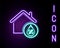 Glowing neon line House humidity icon isolated on black background. Weather and meteorology, thermometer symbol
