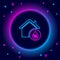 Glowing neon line House humidity icon isolated on black background. Weather and meteorology, thermometer symbol