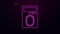 Glowing neon line Human hand scanning with finger scan on access control machine icon isolated on purple background