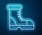 Glowing neon line Hunter boots icon isolated on blue background. Vector