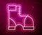 Glowing neon line Hunter boots icon isolated on red background. Vector