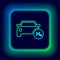 Glowing neon line Hydrogen car icon isolated on black background. H2 station sign. Hydrogen fuel cell car eco