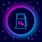 Glowing neon line Hydrogen filling station icon isolated on black background. H2 station sign. Colorful outline concept