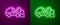 Glowing neon line Ice resurfacer icon isolated on purple and green background. Ice resurfacing machine on rink. Cleaner