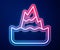 Glowing neon line Iceberg icon isolated on blue background. Vector