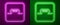 Glowing neon line Inductor in electronic circuit icon isolated on purple and green background. Vector