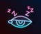 Glowing neon line Insomnia icon isolated on black background. Sleep disorder with capillaries and pupils. Fatigue and