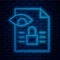 Glowing neon line Journalistic investigation icon isolated on brick wall background. Financial crime, tax evasion, money