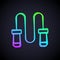 Glowing neon line Jump rope icon isolated on black background. Skipping rope. Sport equipment. Vector