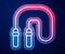 Glowing neon line Jump rope icon isolated on blue background. Skipping rope. Sport equipment. Vector