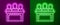 Glowing neon line Jurors icon isolated on purple and green background. Vector
