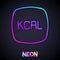 Glowing neon line Kcal icon isolated on isolated on black background. Health food. Vector