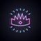 Glowing neon line King crown icon isolated on black background. Vector