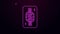 Glowing neon line King playing card with diamonds symbol icon isolated on purple background. Casino gambling. 4K Video