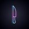 Glowing neon line Knife icon isolated on black background. Cutlery symbol. Vector