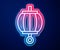 Glowing neon line Korean paper lantern icon isolated on blue background. Vector