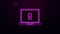 Glowing neon line Laptop and lock icon isolated on purple background. Computer and padlock. Security, safety, protection