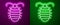 Glowing neon line Larva insect icon isolated on purple and green background. Vector