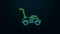 Glowing neon line Lawn mower icon isolated on black background. Lawn mower cutting grass. 4K Video motion graphic