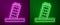 Glowing neon line Leaning Tower in Pisa icon isolated on purple and green background. Italy symbol. Vector