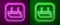 Glowing neon line Lifeboat icon isolated on purple and green background. Vector