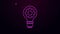 Glowing neon line Light bulb and gear icon isolated on purple background. Innovation concept. Business idea. 4K Video