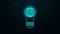 Glowing neon line Light bulb with inside world globe icon isolated on black background. Planet Earth on the lamp. Global