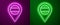 Glowing neon line Location Russia icon isolated on purple and green background. Navigation, pointer, location, map, gps