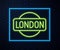 Glowing neon line London sign icon isolated on brick wall background. Vector