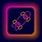 Glowing neon line Longboard or skateboard cruiser icon isolated on black background. Extreme sport. Sport equipment