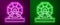 Glowing neon line Lottery machine icon isolated on purple and green background. Lotto bingo game of luck concept. Wheel