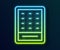 Glowing neon line Lottery ticket icon isolated on black background. Bingo, lotto, cash prizes. Financial success