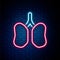 Glowing neon line Lungs icon isolated on brick wall background. Colorful outline concept. Vector