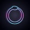 Glowing neon line Magic symbol of Ouroboros icon isolated on black background. Snake biting its own tail. Animal and