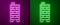 Glowing neon line Mahjong pieces icon isolated on purple and green background. Chinese mahjong red dragon game emoji
