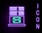Glowing neon line Mail server icon isolated on black background. Colorful outline concept. Vector