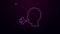 Glowing neon line Man coughing icon isolated on purple background. Viral infection, influenza, flu, cold symptom