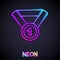 Glowing neon line Medal icon isolated on black background. Winner symbol. Vector