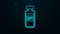 Glowing neon line Medical vial, ampoule, bottle icon isolated on black background. Vaccination, injection, vaccine