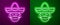 Glowing neon line Mexican man wearing sombrero icon isolated on purple and green background. Hispanic man with a