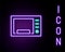 Glowing neon line Microwave oven icon isolated on black background. Home appliances icon. Colorful outline concept