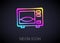 Glowing neon line Microwave oven icon isolated on black background. Home appliances icon. Vector