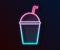 Glowing neon line Milkshake icon isolated on black background. Plastic cup with lid and straw. Vector. Illustration